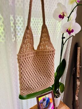 Handmade Beige Macrame Tote Bag - Women Bags